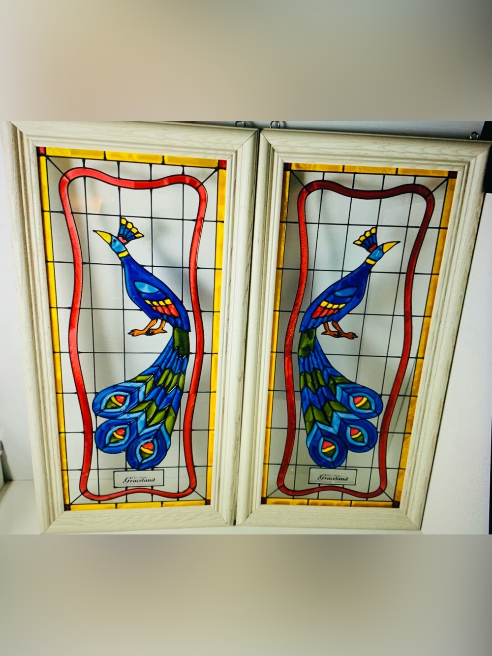 Elvis Presley Vintage Graceland Painted Glass Peacock Window collector exclusive
